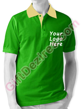 Designer Emerald Green and Yellow Color T Shirt With Logo Printed